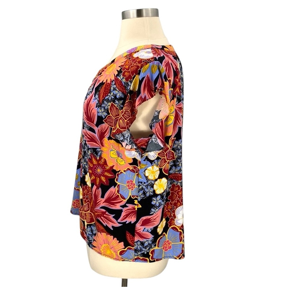 Rachel Rachel Roy Floral Hawaiian Tropical Print Flutter Sleeve V-Neck Blouse - Picture 13 of 16